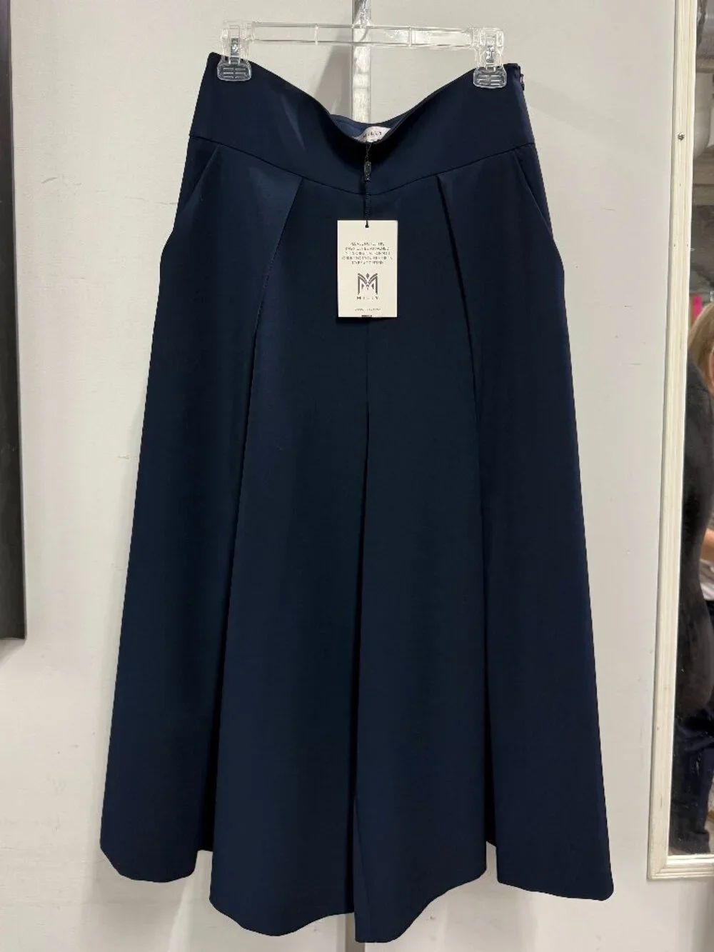 NWT Milly Navy Blue Italian Cady Pleated Wide Leg Culotte Pants Women's Size 10